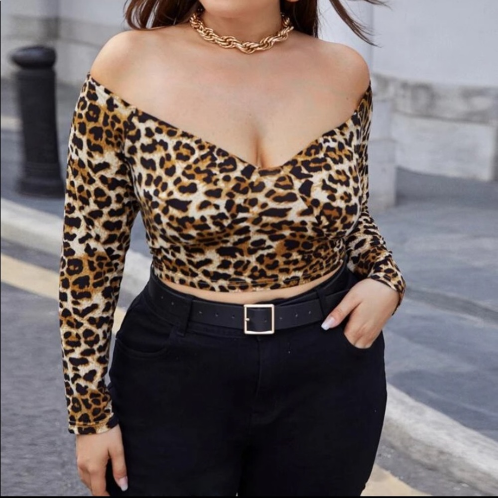 Plus Size Leopard Off the Shoulder Crop Top